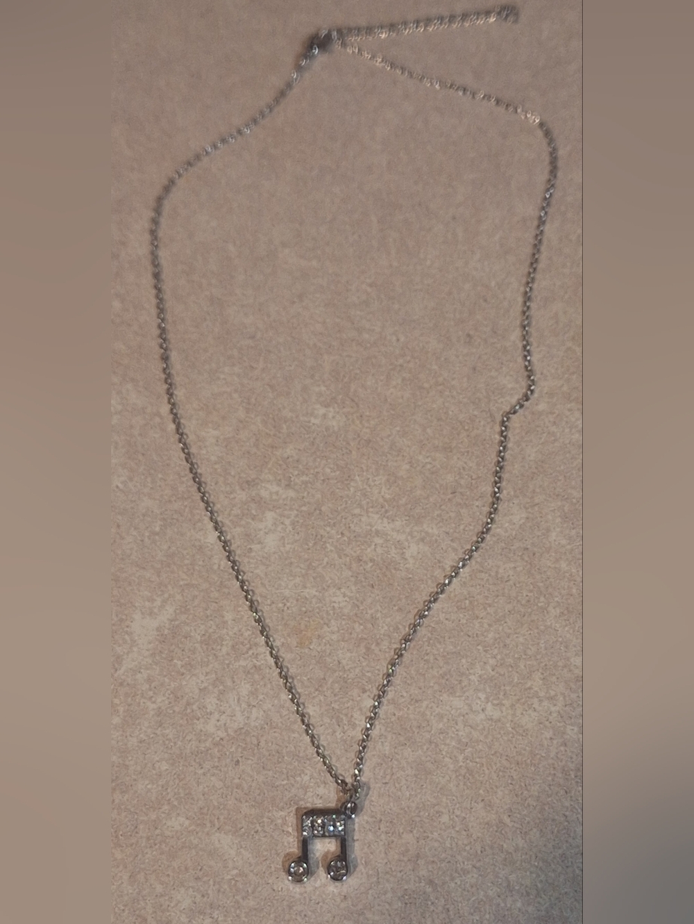 Stainless Silver Tone Necklace 18-20" with Music Note Rhinestone Pendant NWOT